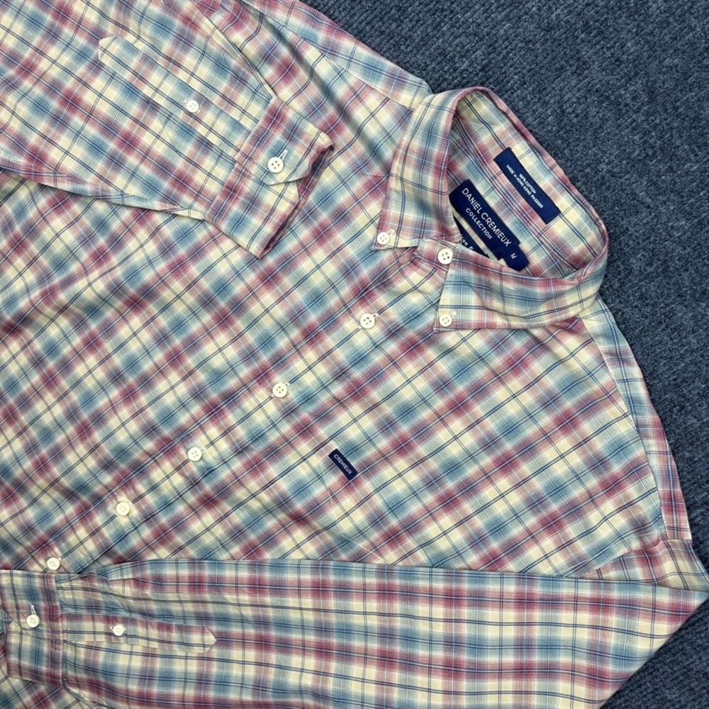 Daniel Cremieux Plaid Button Down Shirt Mens Medium Blue Red Cotton Vintage Y2K